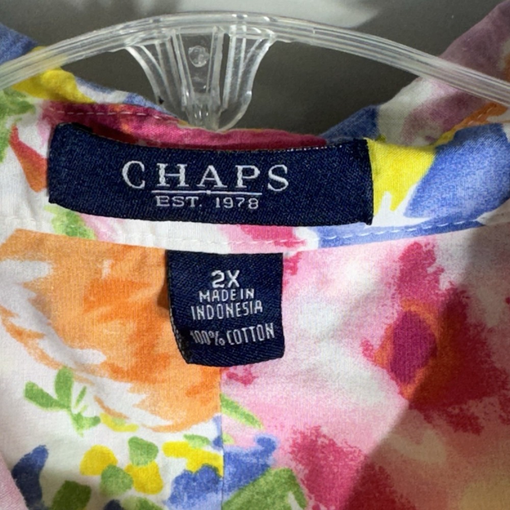 Chaps Pink Floral 2x Shirt Button Down Pink Dainty Boho Office Print Watercolor - Picture 4 of 6